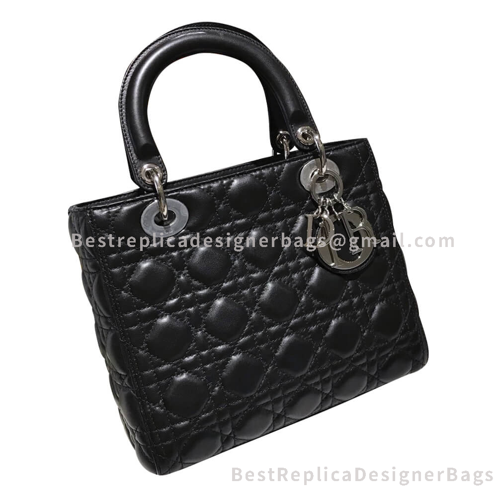 Dior Medium Lady Dior Ultra-Matte Bag Black SHW